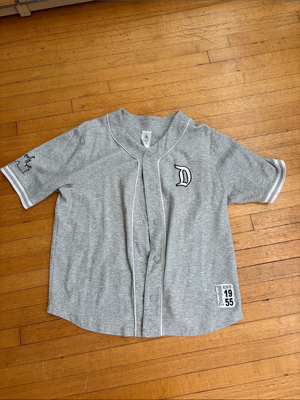 Disney Gray Baseball Jersey Top with Black 'D' Logo